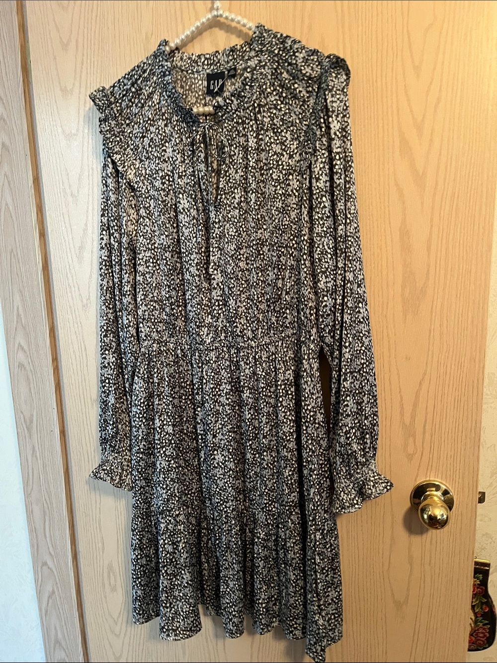 GAP Black, Blue & White  Long-Sleeve Ruffle-Yoke Dress